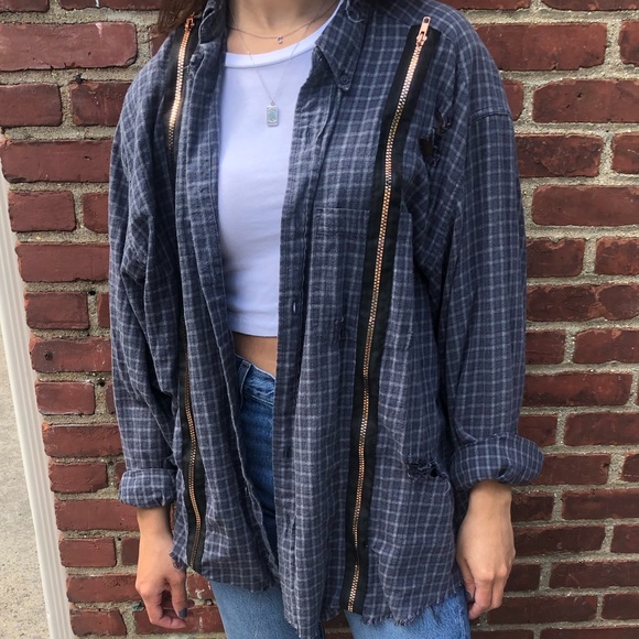LF Tops - LF vintage flannel with rose gold zippers